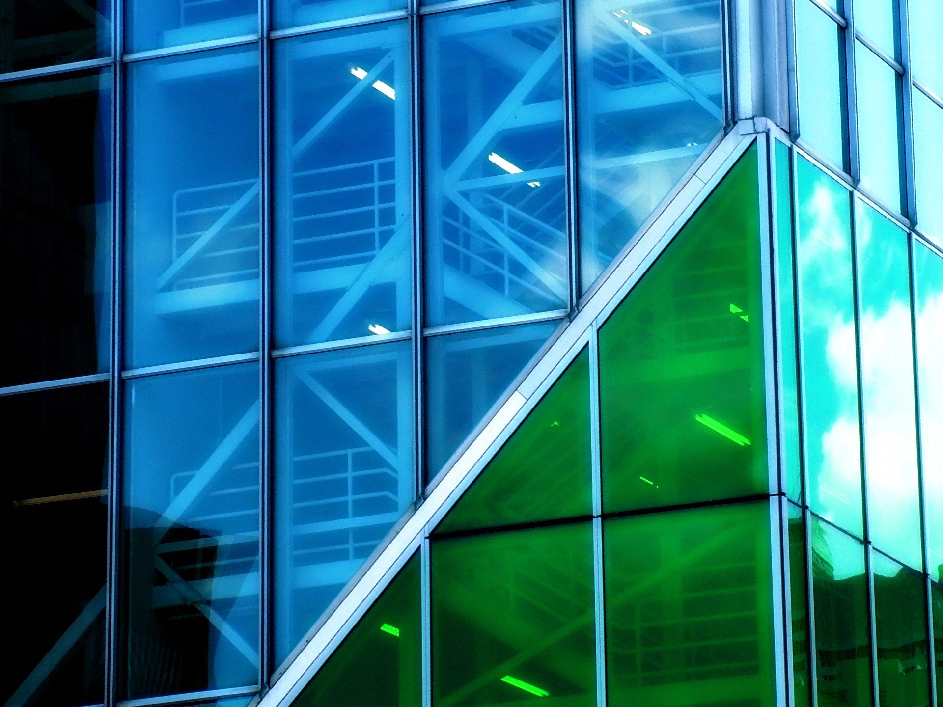 glass blue green building