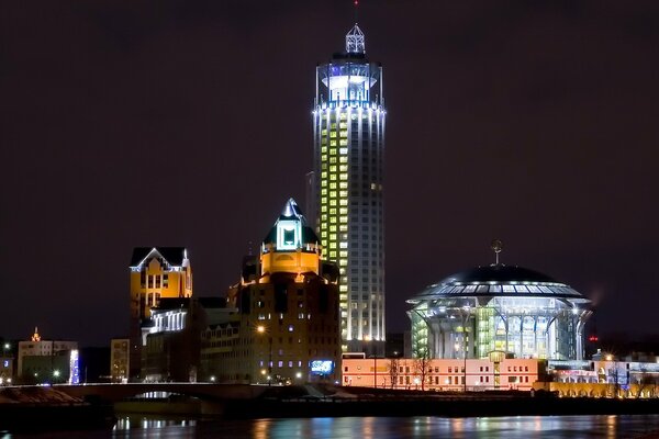 High-rise building in Moscow at night