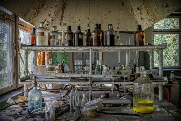 Laboratory, chemicals all for students