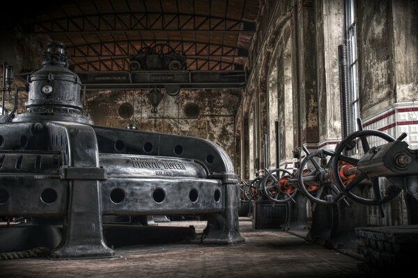 The interior of the factory in gloomy colors