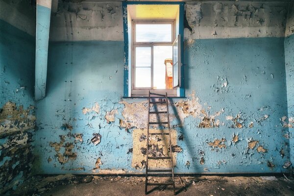 Room, window, staircase in repair