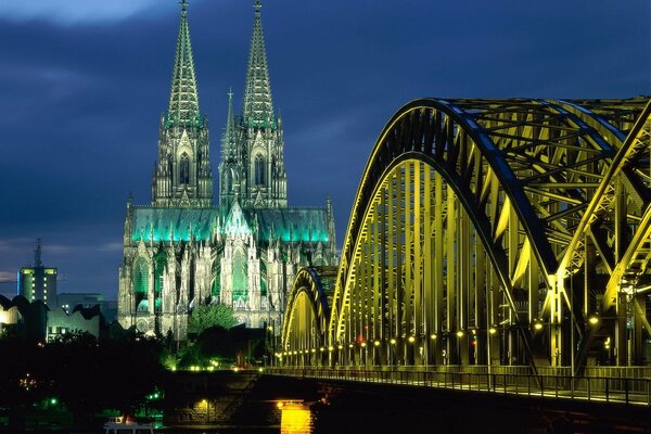 Cathedral and bridge in the evening in Germany