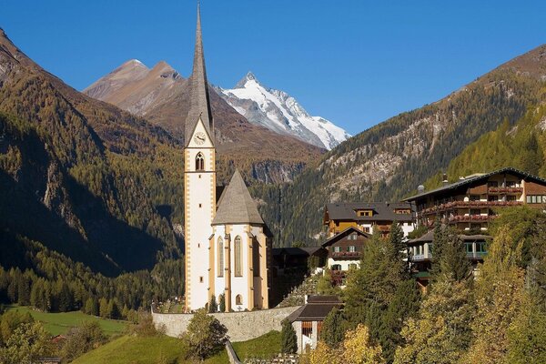 A tall tower among high mountains