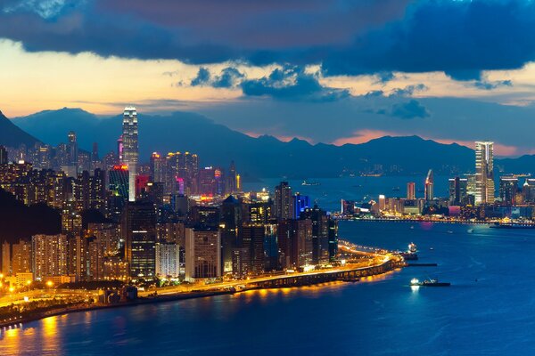 Evening city at sunset. China