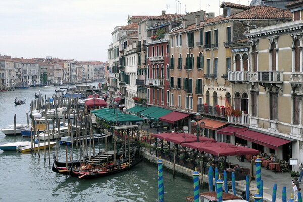 Gondolas on the canal in Venice