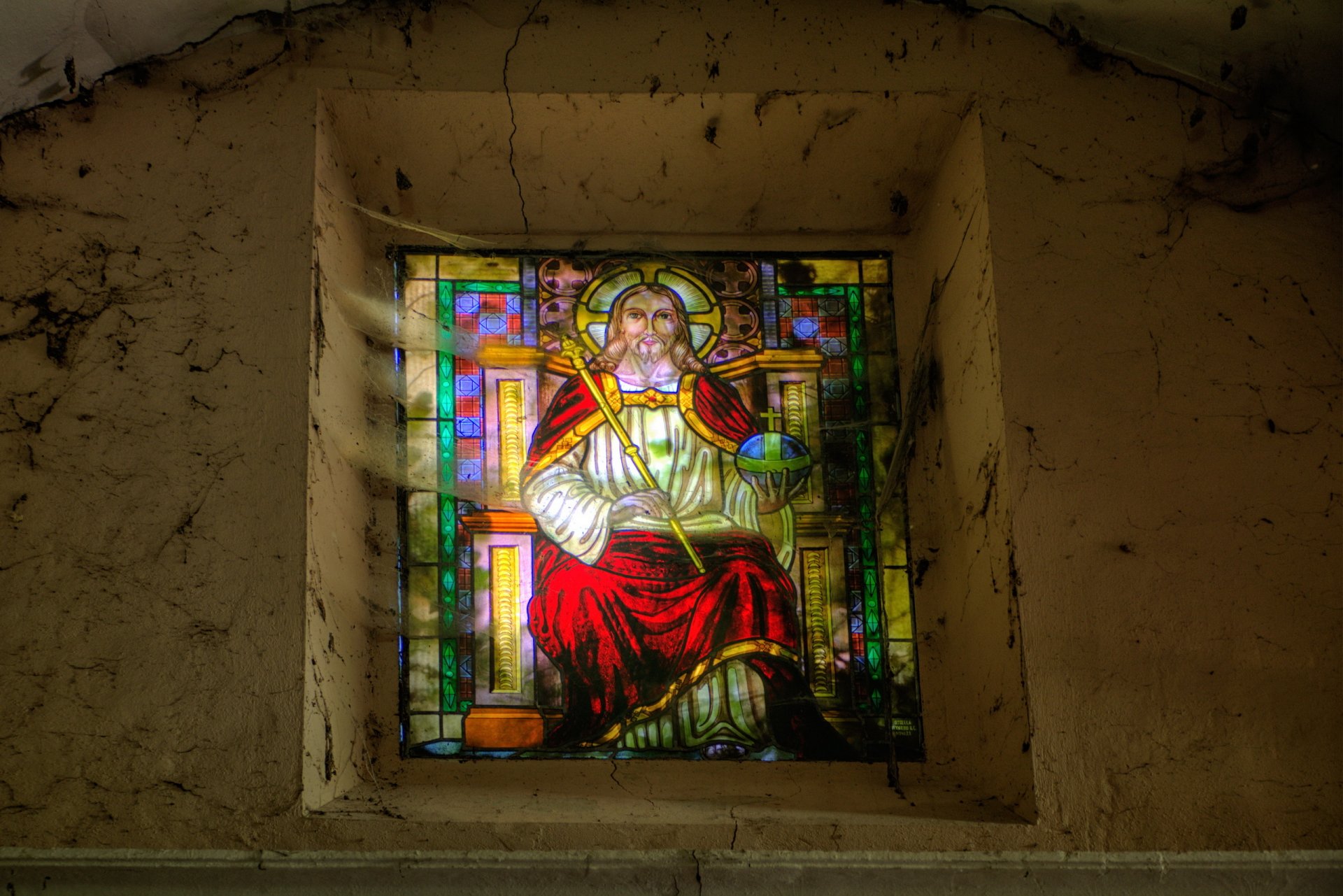 fenster buntglasfenster spinnennetz