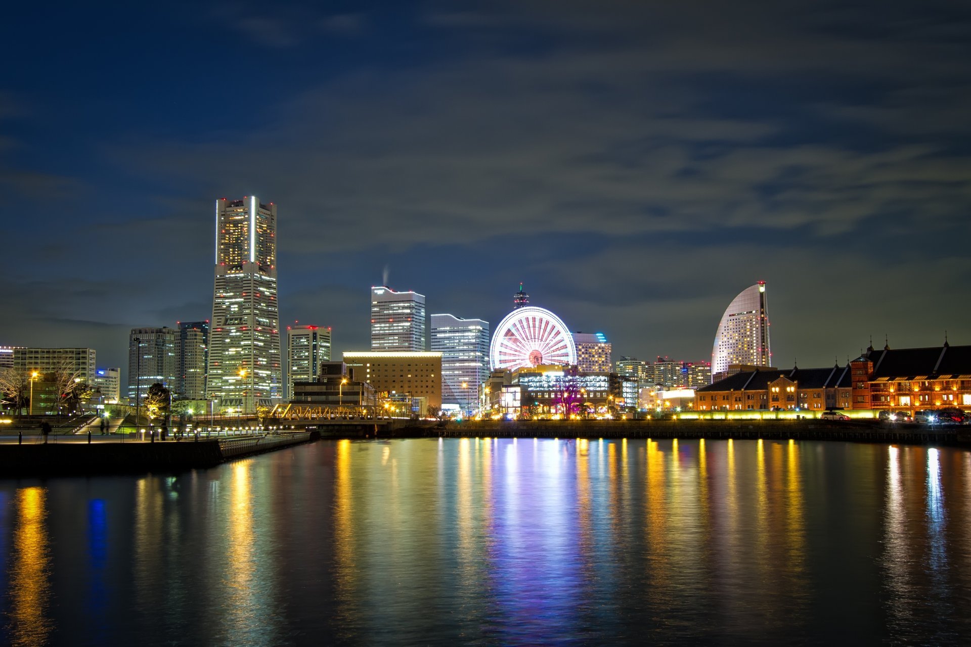 ciudad yokohama japón luces noche