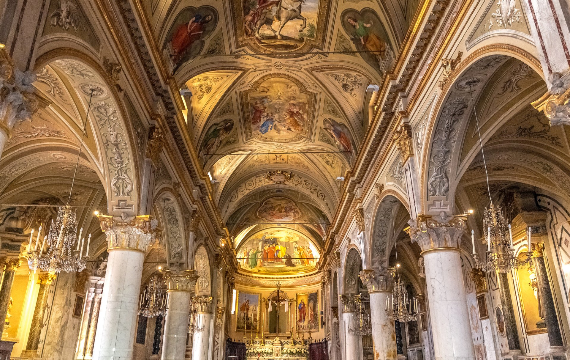 italy portofino church of san martino religion architecture column nave painting