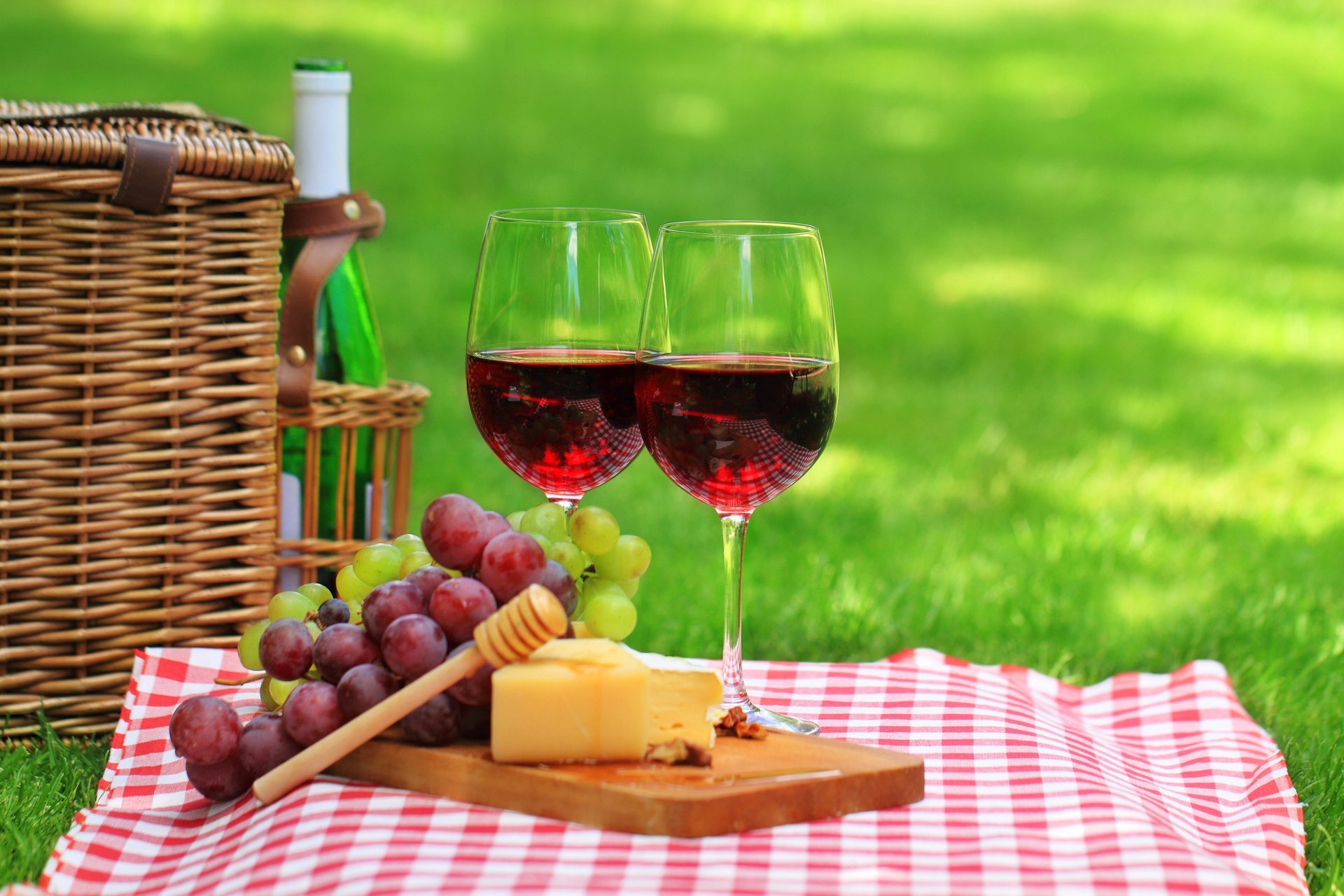 picnic basket grass glasses nature napkin