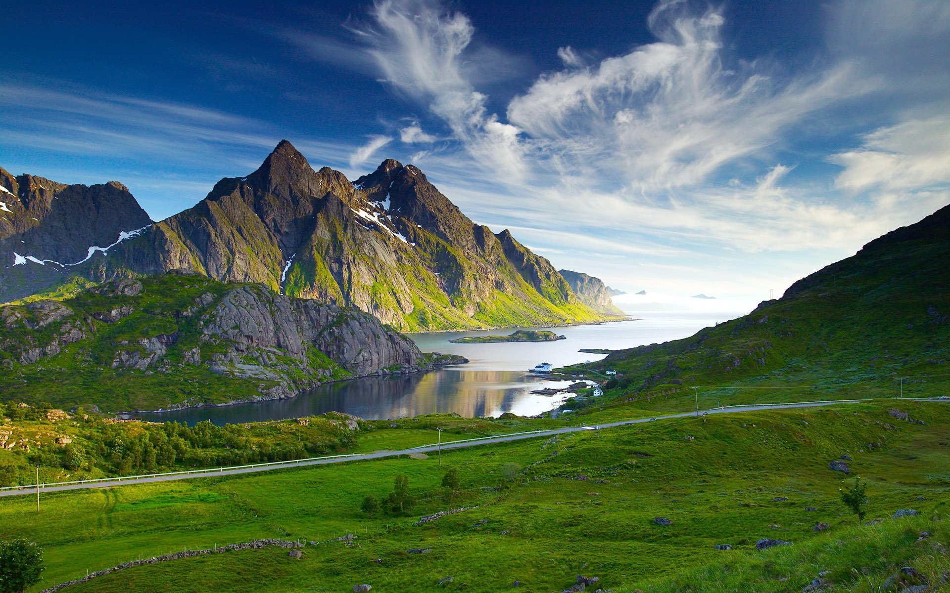 road river mountains the sky