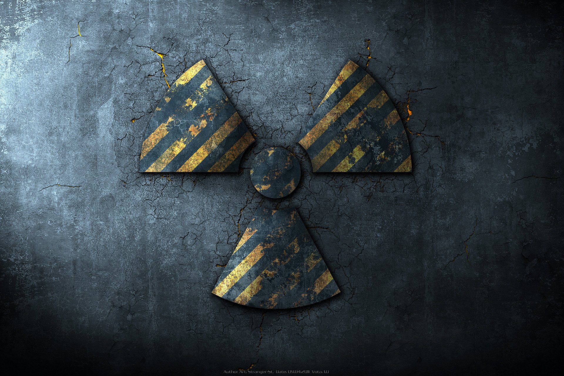 radioactive sign asphalt sign radiation cracked