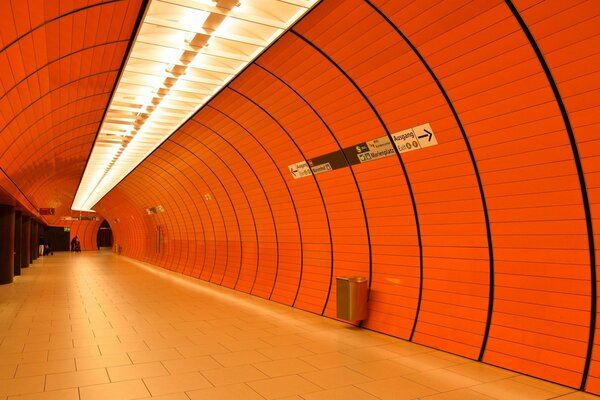 Orange modern metro station in Munich