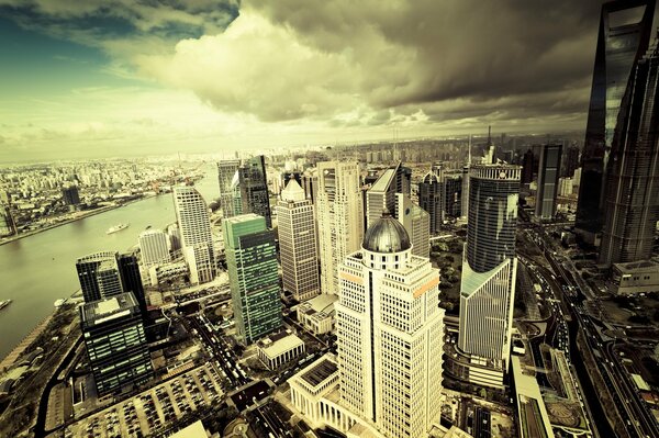 View of skyscrapers from heights