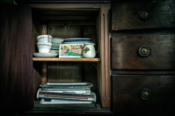 Shelves dishes cabinet cups