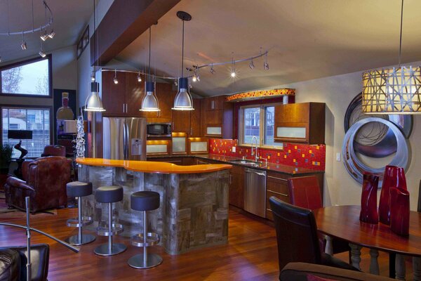 Kitchen design with a bar counter