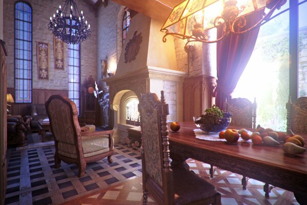 Interior of a living room in a castle house