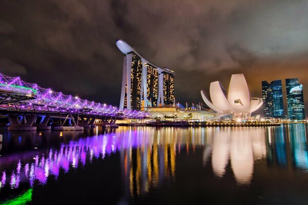 Ville dans la nuit de Singapour