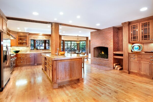 Kitchen interior fireplace bookcase required