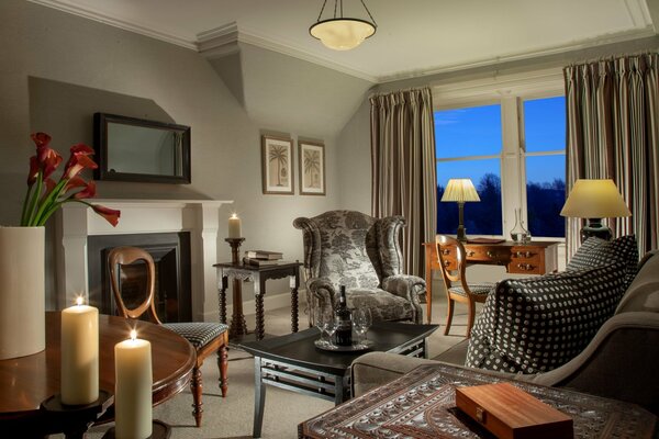 The interior of the living room in the villa