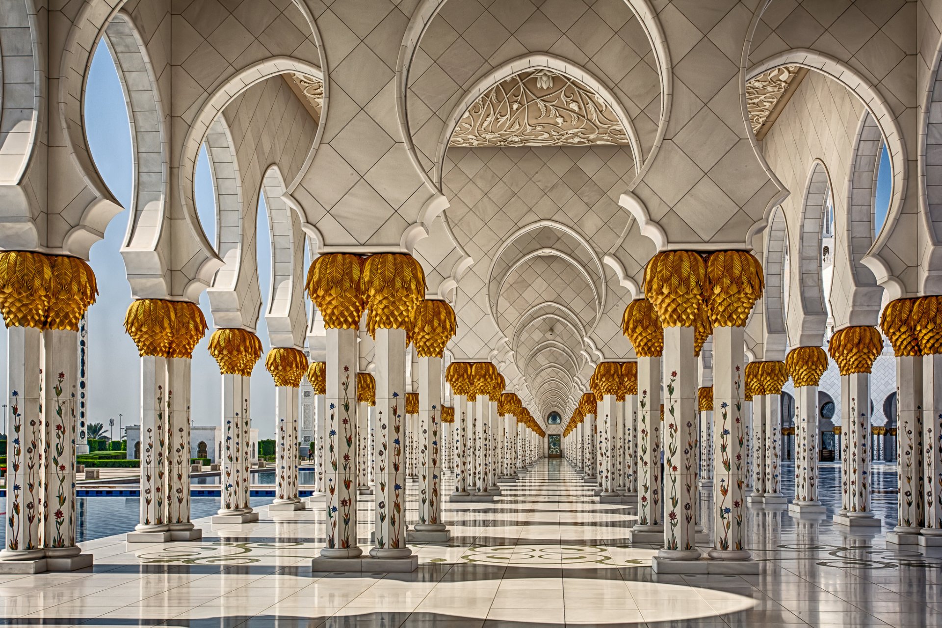 mosque sheikh zayed abu dhabi united arab emirates column architecture pool