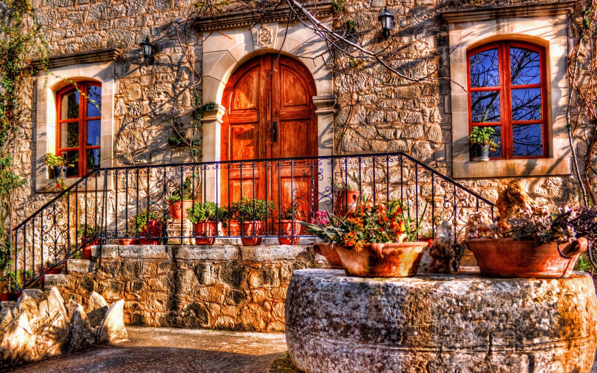 house façade doors window flower a porch hdr