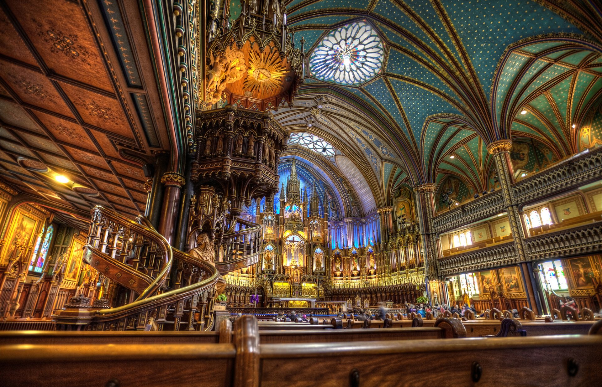 the cathedral of our lady of montreal basilica of notre-dame de montréal canada church column balcony religion pulpit