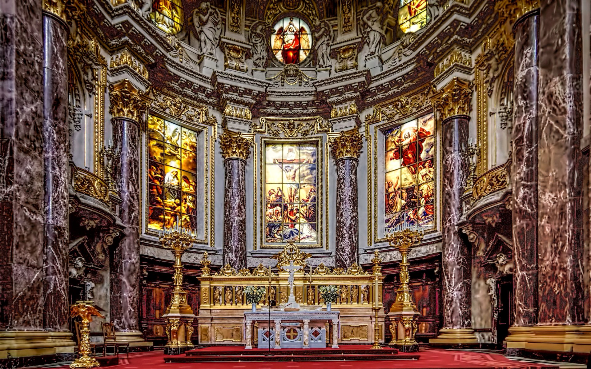 cathedral stained glass the altar religion berlin germany