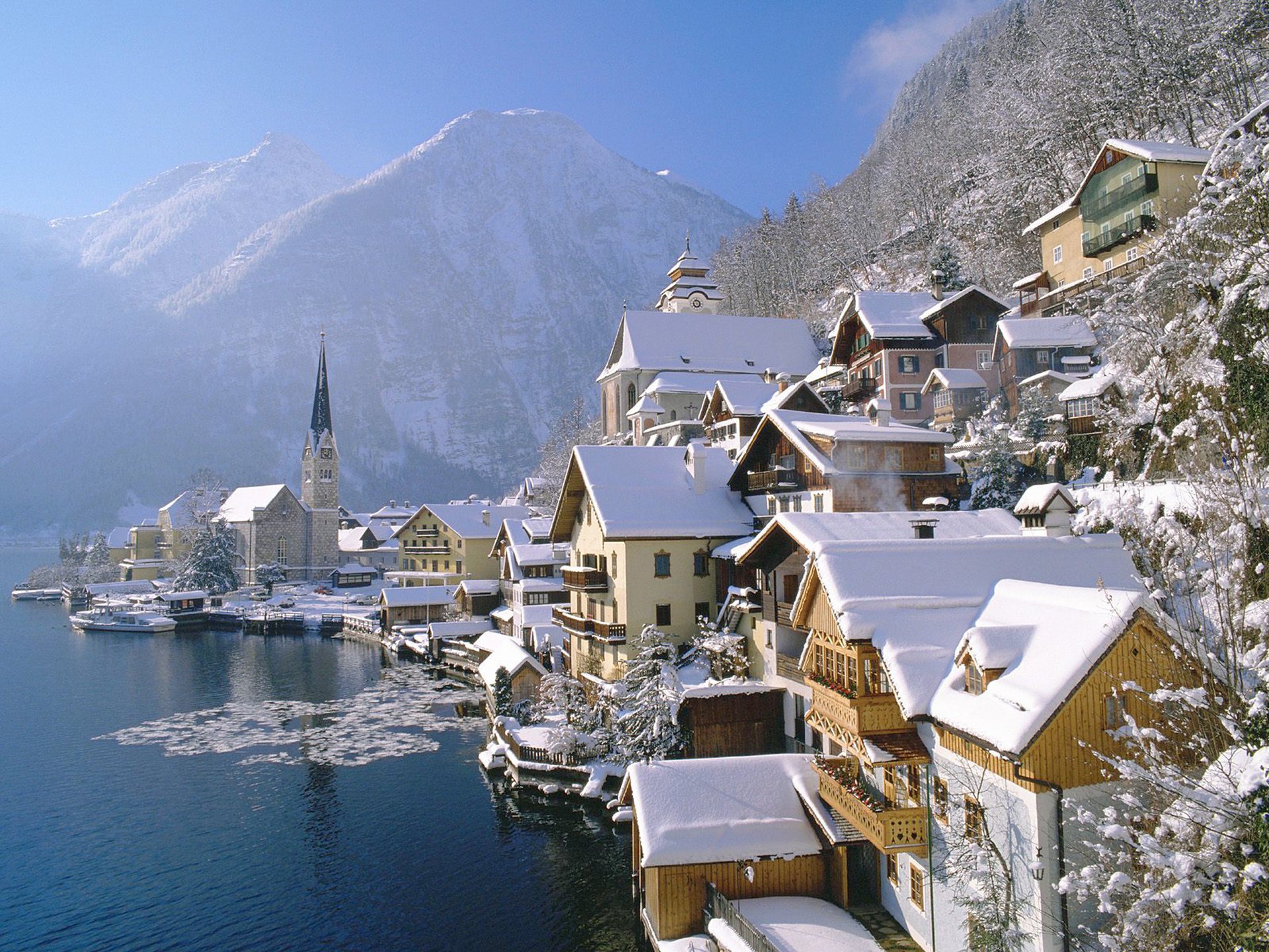 hallstatt canvas austria ville pays maisons autriche hiver