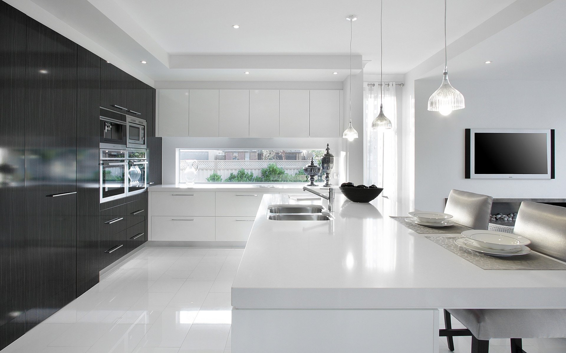 cucina interni minimal nero bianco casa