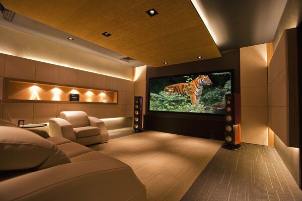 Interior for a home theater with speakers