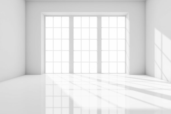 A white empty room with a large window