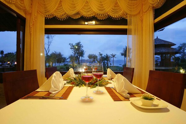 Dining room on the veranda with sea view