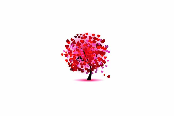 Hermoso árbol con corazones sobre fondo rosa