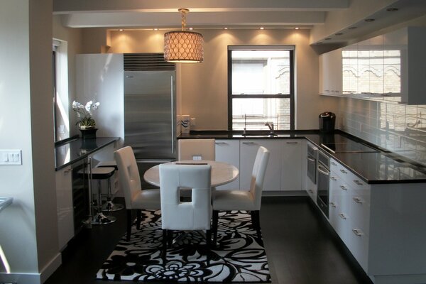 Kitchen interior in black and white