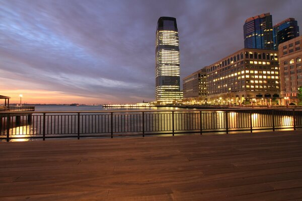 Lights at sunset in the US state of New Jersey