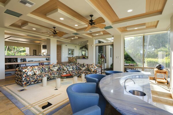 Interior of a room with a bar counter