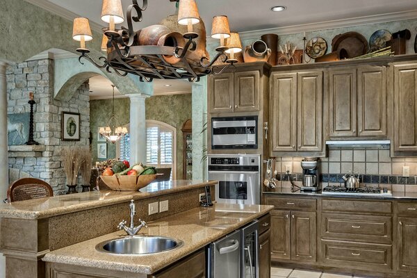 Classic kitchen interior made of wood