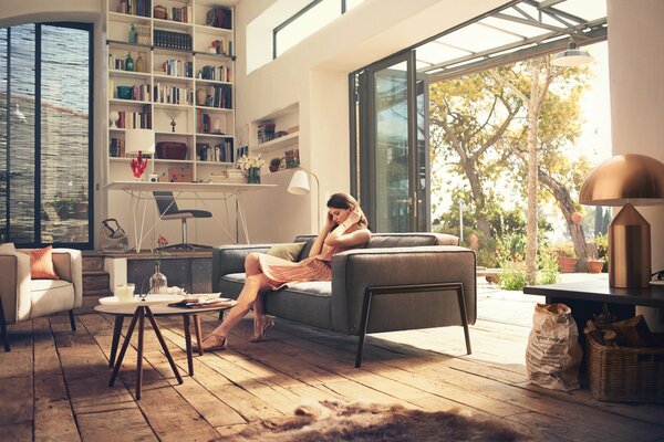 A girl in a room with a reading room design