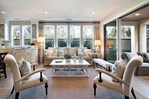 Living room with white interior