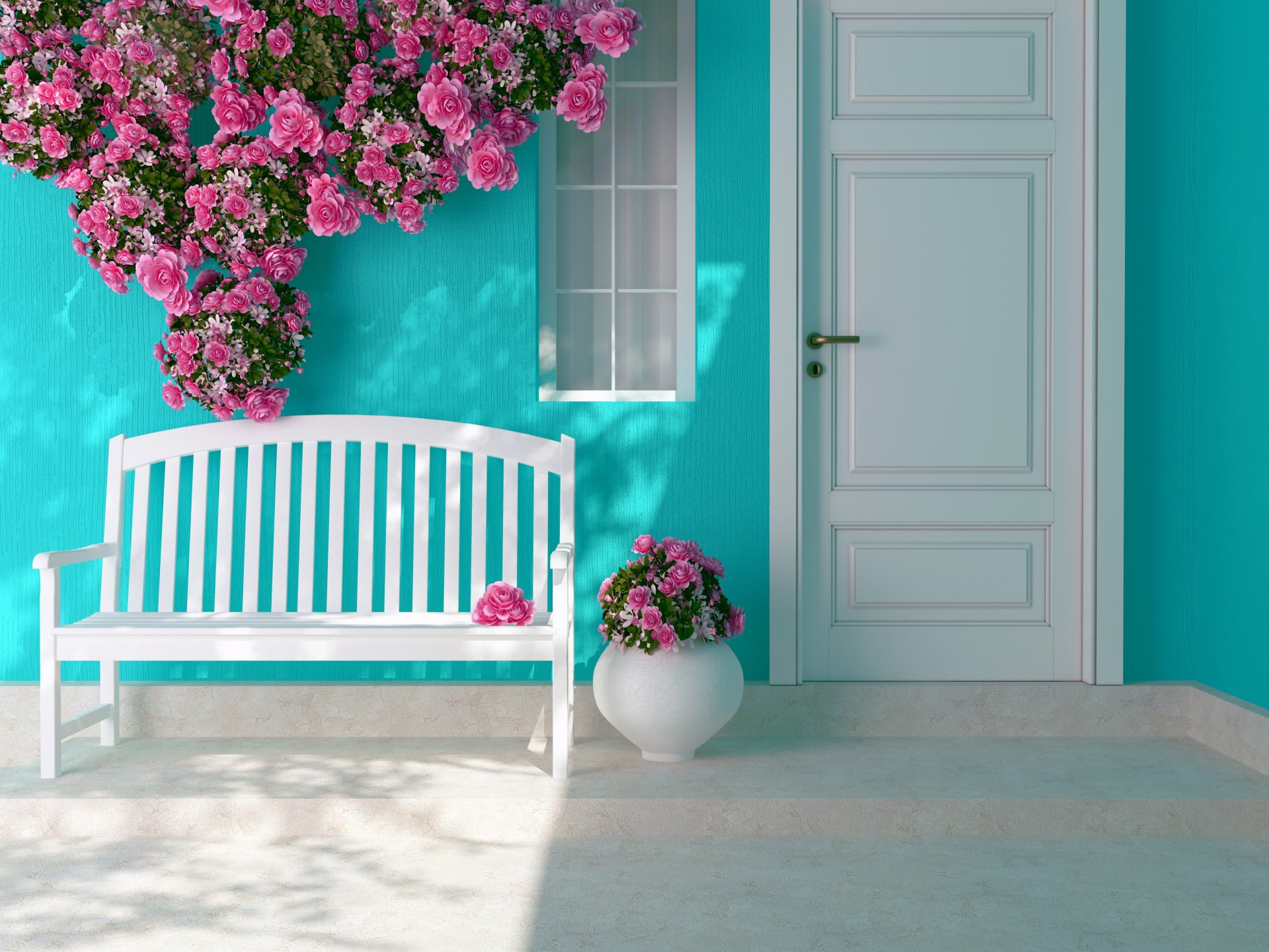 interior flower roses shop window door