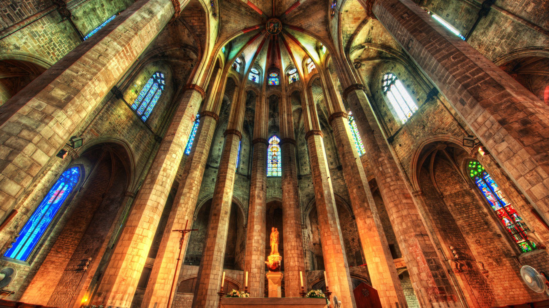 cathédrale église nef vitraux religion hdr