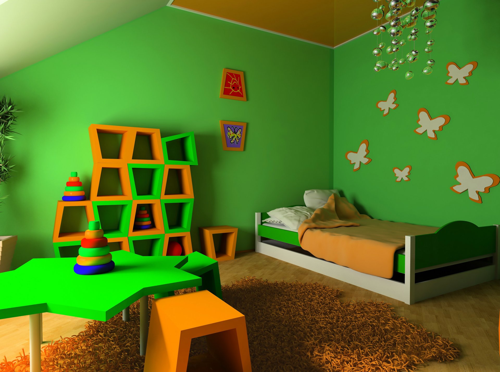 niños dormitorio cama escritorio armario