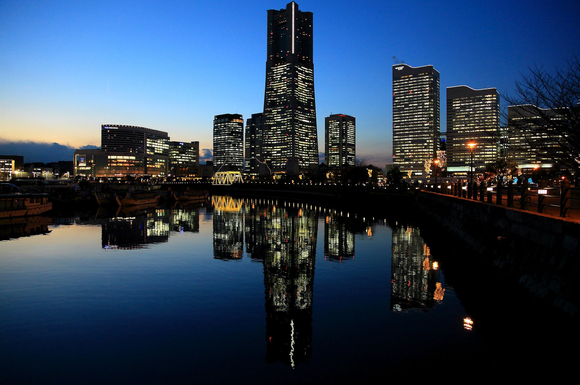 japon yokohama yokohama soirée port coucher de soleil japan