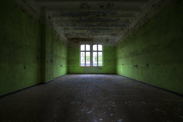 A room with green dull walls