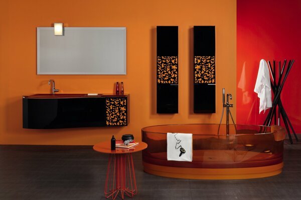 Orange Design Badezimmer Eitelkeit