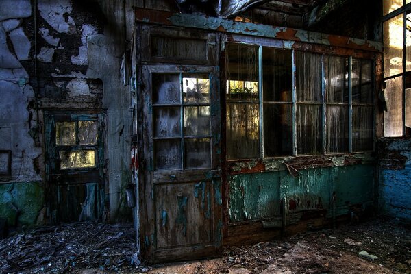 Windows of an abandoned dirty building