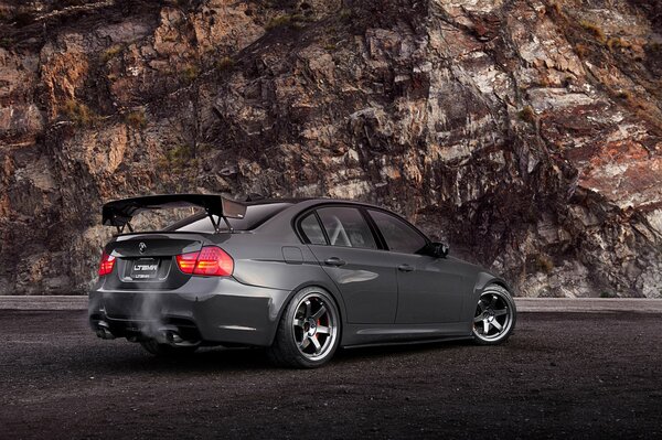 BMW with spoiler grey