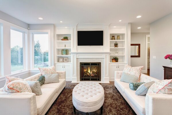 Living room interior, cozy sofas