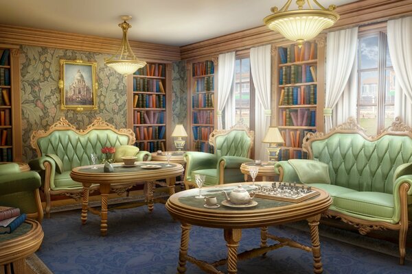 Beautifully decorated book reading room