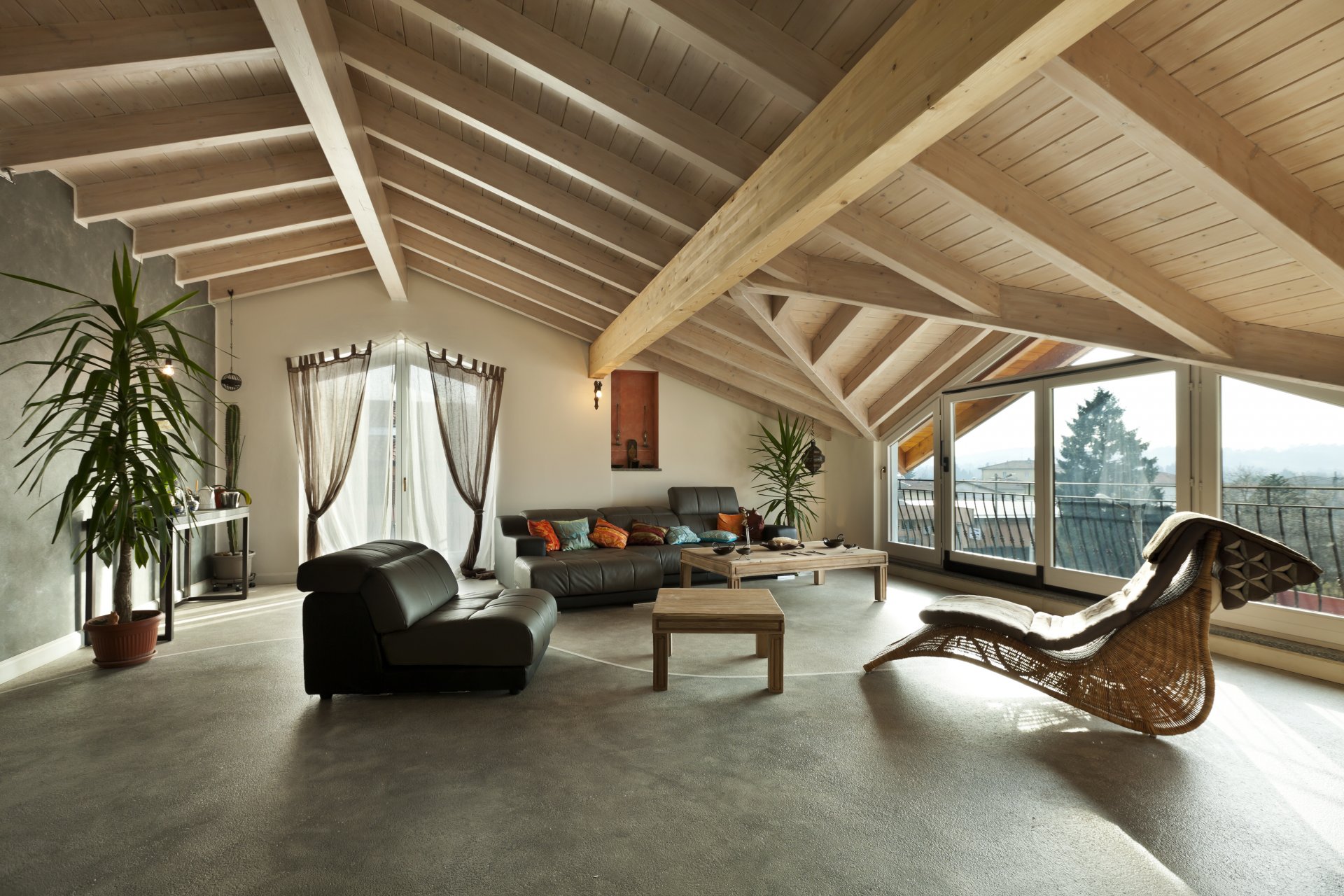 interior stylish design loft ethnic furniture chairs living room wooden attic living room